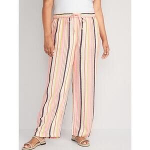 Old Navy Size XL Pants High Waisted Linen Blend Wide Leg Striped Pull On Elastic